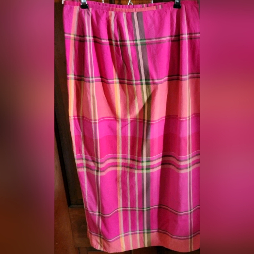 Liz Sport Pink Plaid Wrap Skirt Size 12